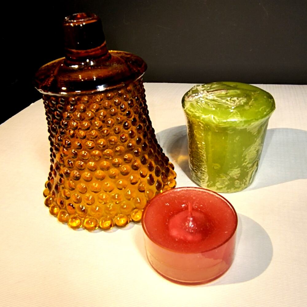 1484.  Amber Hobnail Peg Candle Holder - Picture 3 of 5